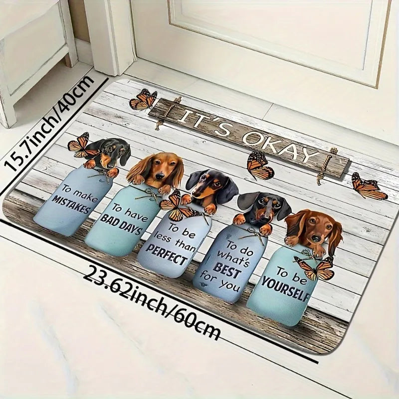 Cute Dachshund Welcome Doormat | Non-Slip Indoor & Outdoor Entrance Rug