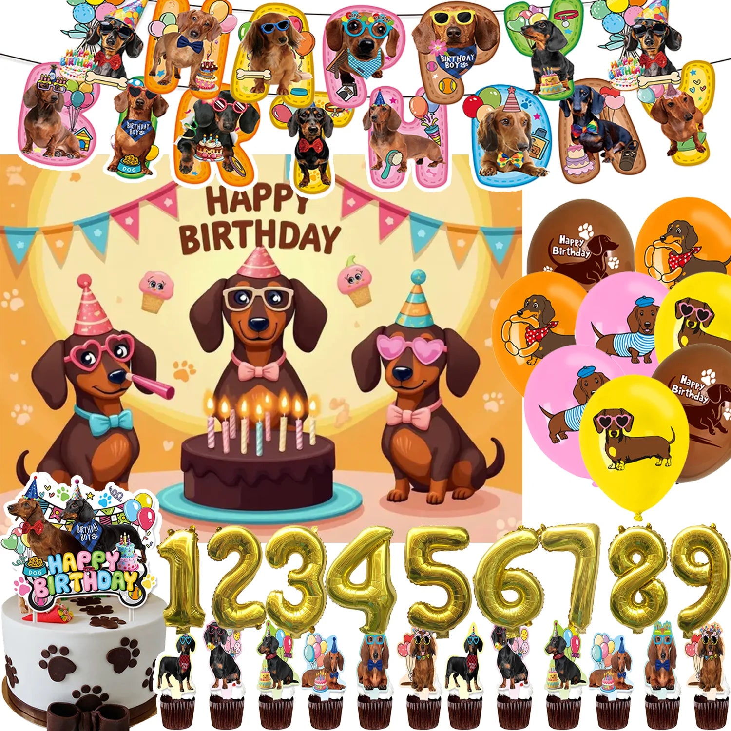 Ultimate Dachshund Birthday Party Kit – Balloons, Cake Toppers & Decorations for Sausage Dog Lovers