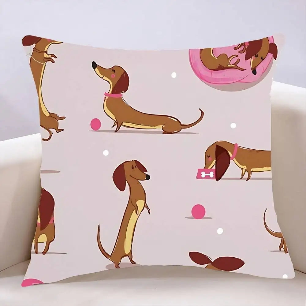 Dachshund Decorative Pillow Cover – Soft Sausage Dog Cushion Cover for Sofa, Bed & Home Decor