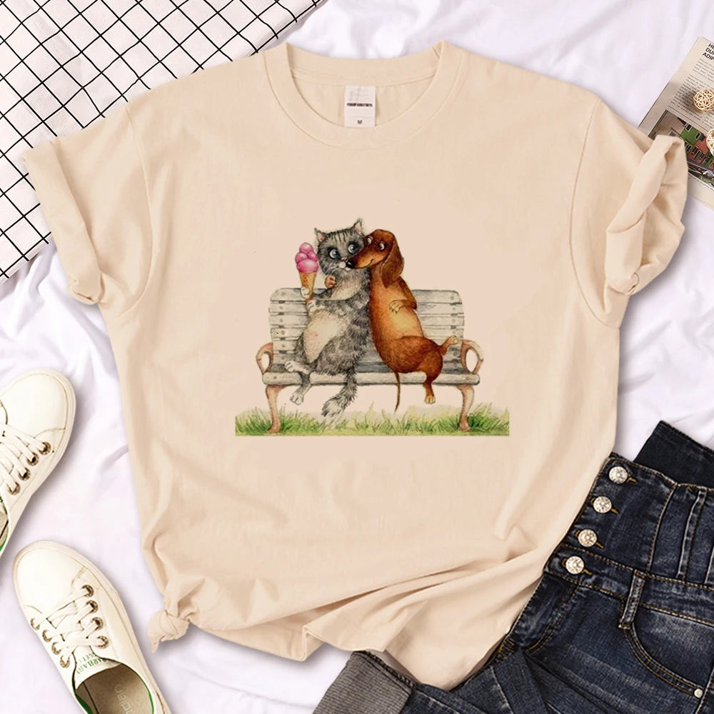 Vintage Dachshund Graphic T-Shirt for Women | Soft Casual Tee for Sausage Dog Lovers