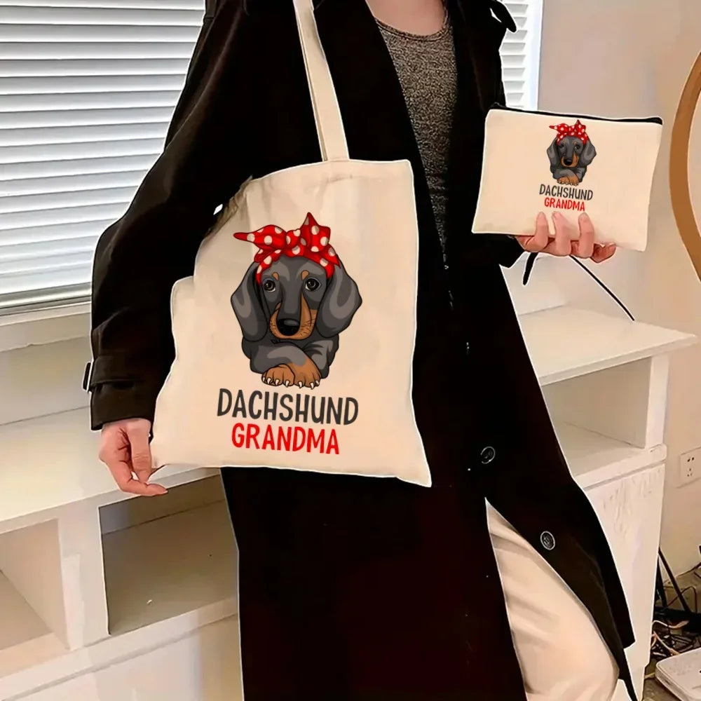 Dachshund Canvas Tote Bag Set – Large Capacity Shoulder Bags for Dog Lovers