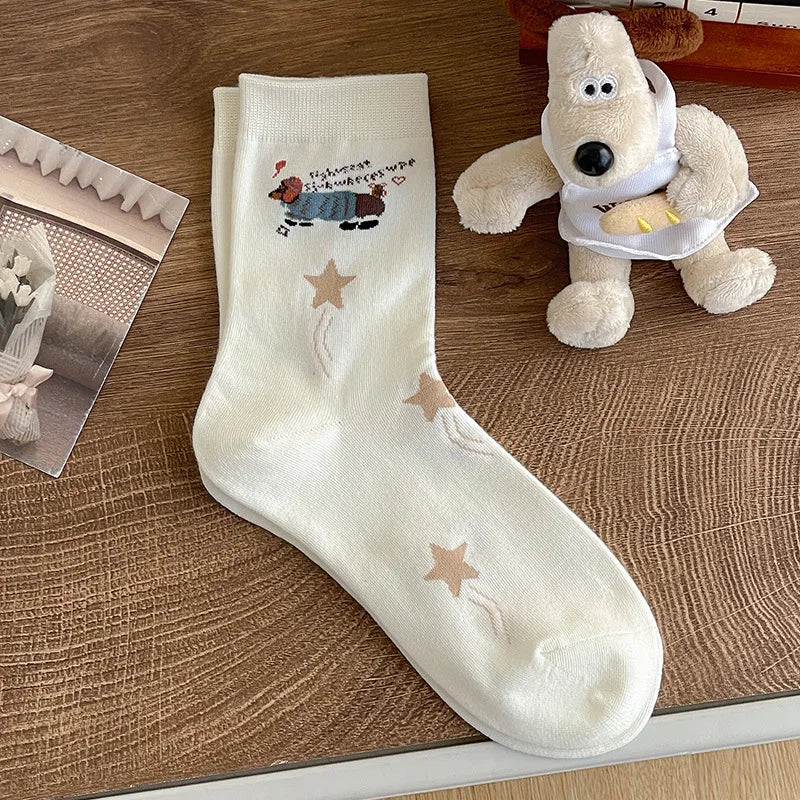 Cute Dachshund Cotton Crew Socks – Soft Mid-Calf Socks for Dog Lovers (1, 3 or 5 Pairs)