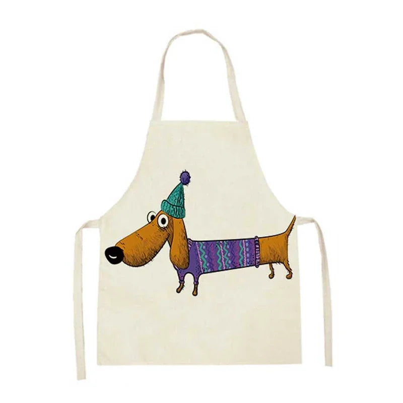 Funny Dachshund Linen Kitchen Apron – Cute Cooking & Baking Apron for Dog Lovers