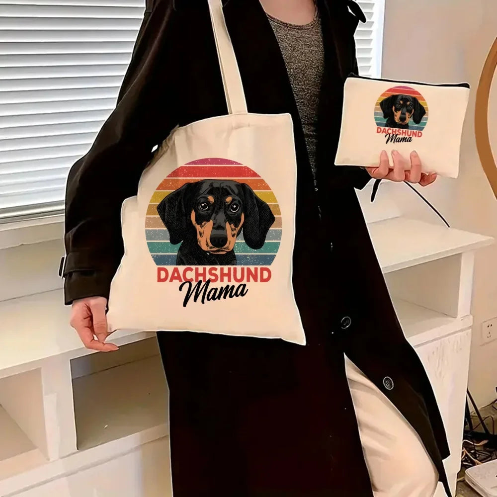Dachshund Canvas Tote Bag Set – Large Capacity Shoulder Bags for Dog Lovers