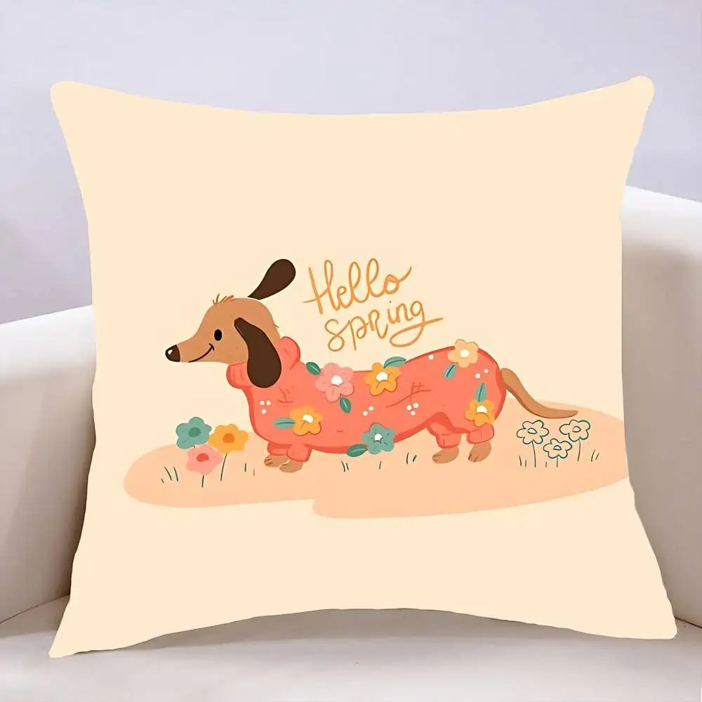 Dachshund Decorative Pillow Cover – Soft Sausage Dog Cushion Cover for Sofa, Bed & Home Decor