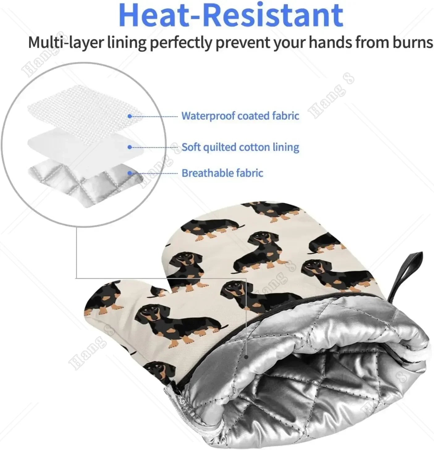 Premium Dachshund Heat-Resistant Oven Mitts – Non-Slip Kitchen Gloves for Cooking, Baking & BBQ Lovers
