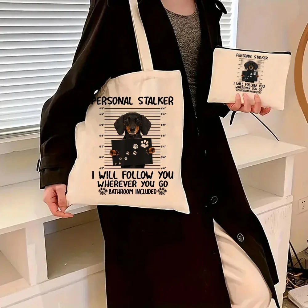 Dachshund Canvas Tote Bag Set – Large Capacity Shoulder Bags for Dog Lovers