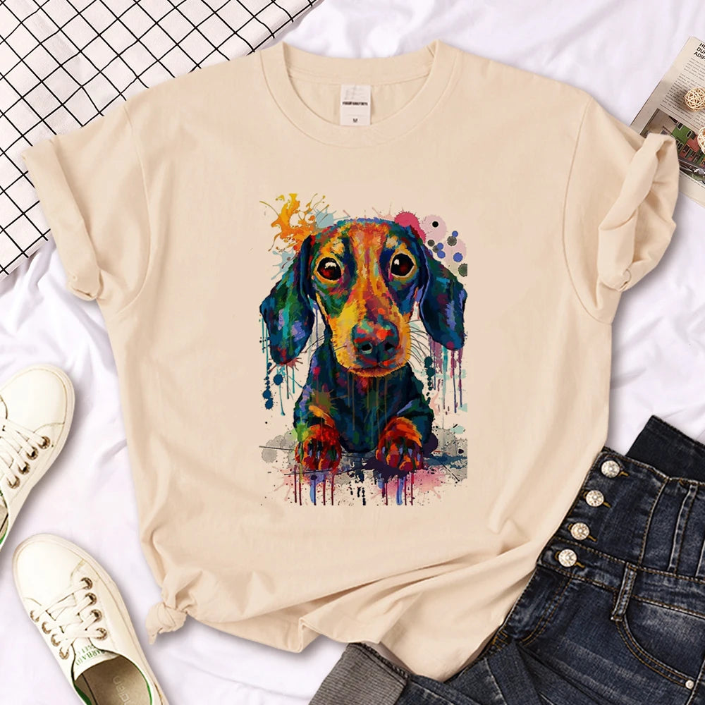 Vintage Dachshund Graphic T-Shirt for Women | Soft Casual Tee for Sausage Dog Lovers