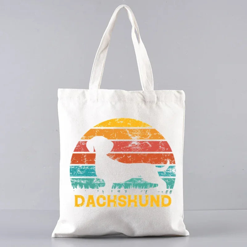 Dachshund Canvas Tote Bag Set – Large Capacity Shoulder Bags for Dog Lovers
