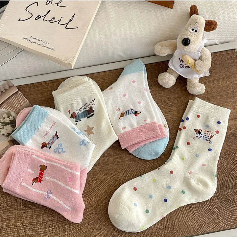 Cute Dachshund Cotton Crew Socks – Soft Mid-Calf Socks for Dog Lovers (1, 3 or 5 Pairs)