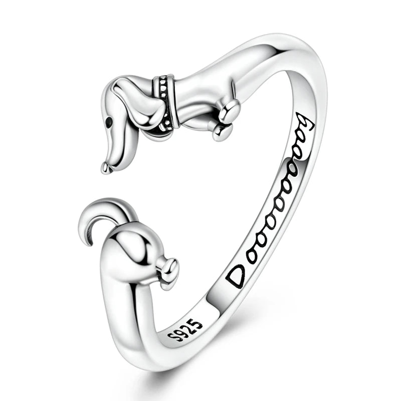 Original 925 Sterling Silver Dachshund 925 Sterling Silver Dachshund Ring | Adjustable Open Ring for Dachshund LoversOpen Rings For Women Girls Jewelry Birthday Anniversary Gifts