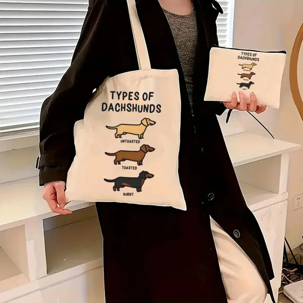 Dachshund Canvas Tote Bag Set – Large Capacity Shoulder Bags for Dog Lovers