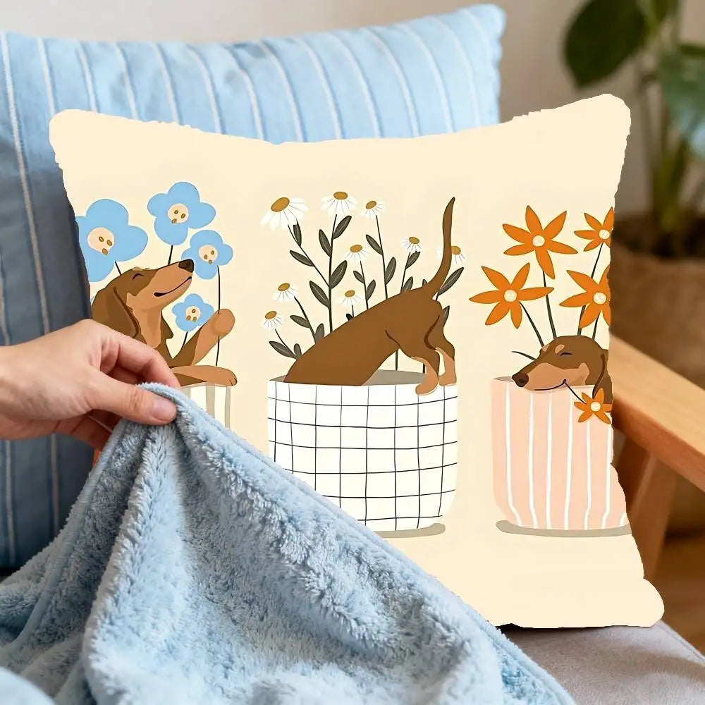 Dachshund Decorative Pillow Cover – Soft Sausage Dog Cushion Cover for Sofa, Bed & Home Decor