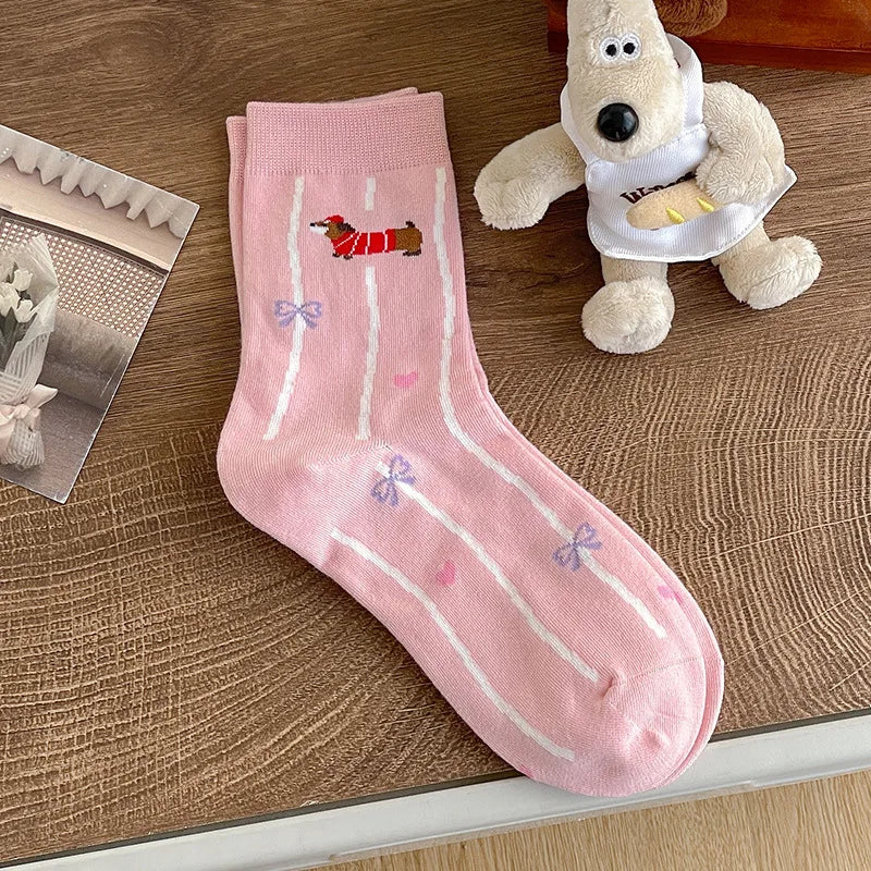 Cute Dachshund Cotton Crew Socks – Soft Mid-Calf Socks for Dog Lovers (1, 3 or 5 Pairs)