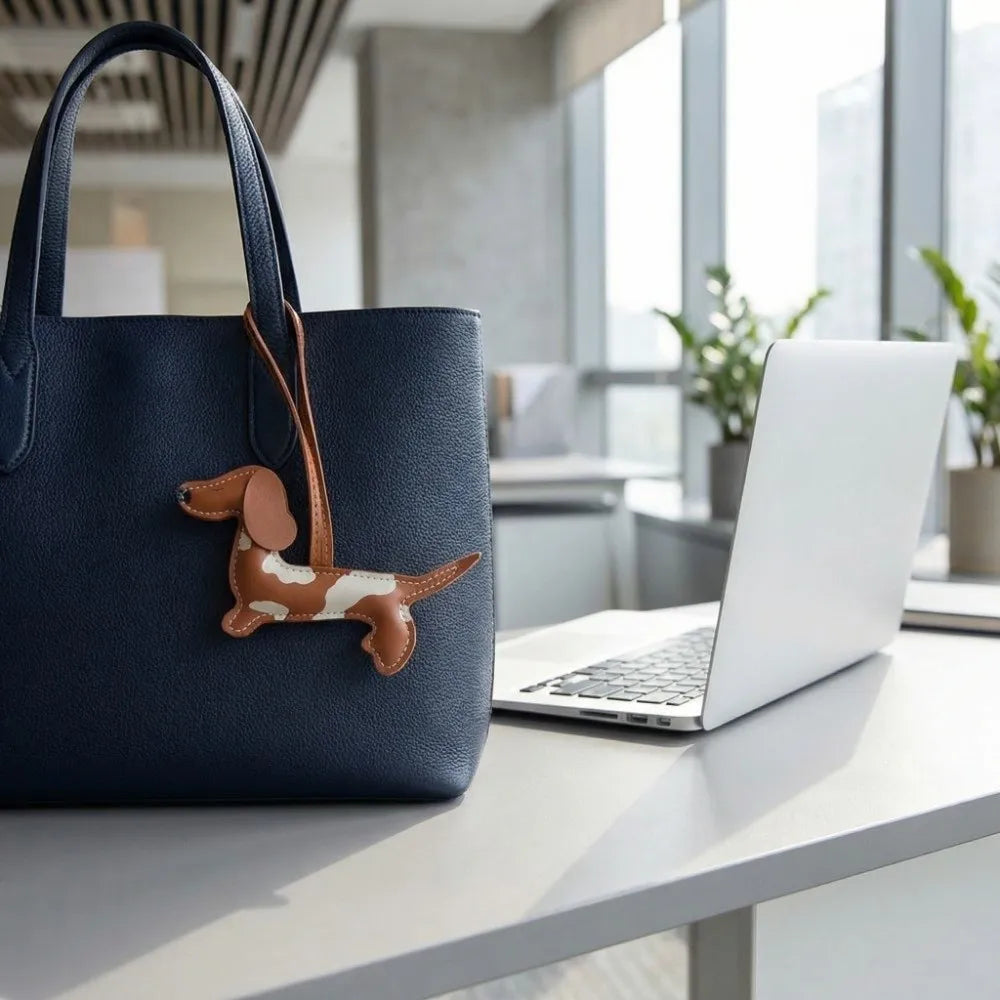 Dachshund Leather Keychain – Cute Sausage Dog Bag Charm & Key Ring