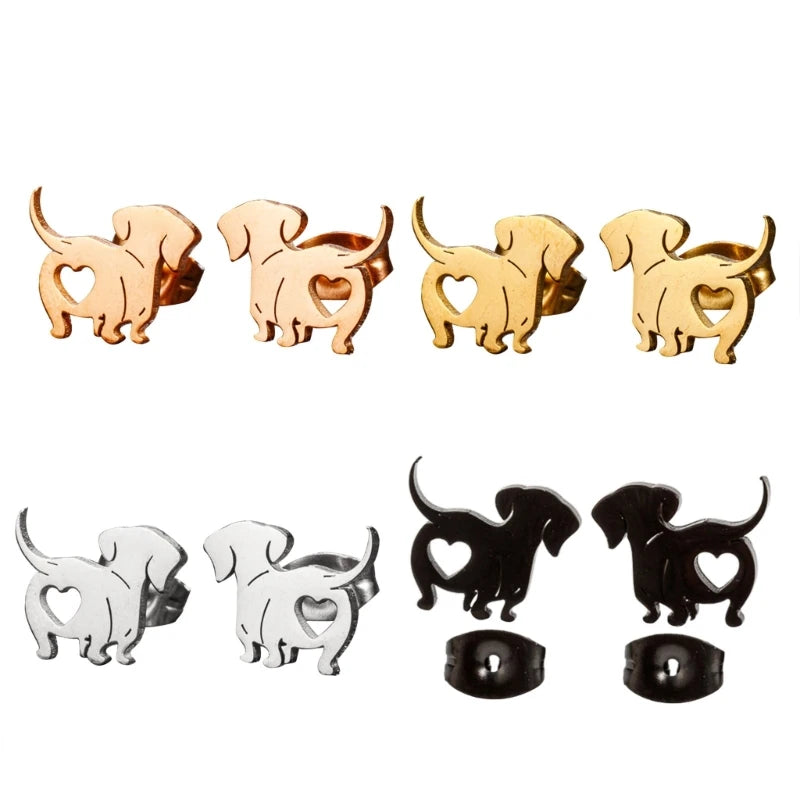 Cute Dachshund Stud Earrings – Elegant Dog Lover Earrings in Gold, Silver, Rose Gold & Black