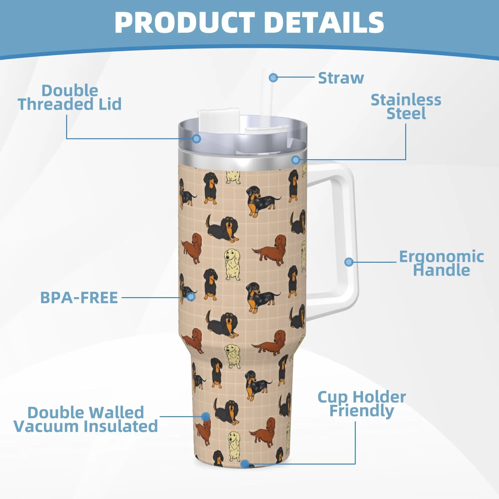 Dachshund Lover Stainless Steel Travel Tumbler – Insulated Leakproof Mug for Coffee, Tea & Daily Adventures