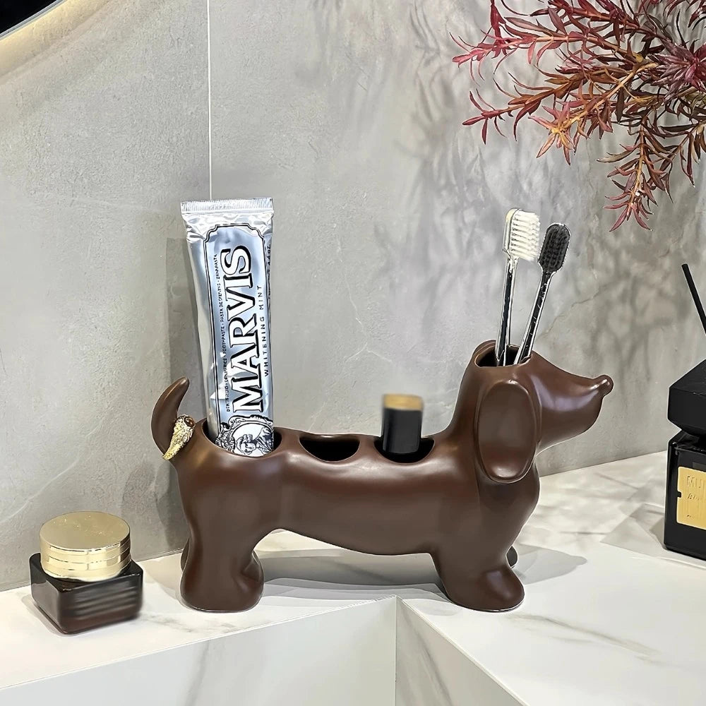 Dachshund Ceramic Toothbrush Holder – Cute Bathroom Organizer for Toothbrush & Toothpaste