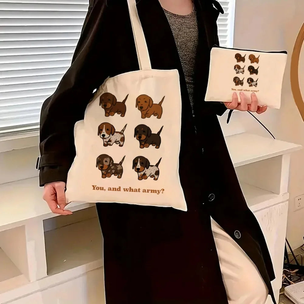 Dachshund Canvas Tote Bag Set – Large Capacity Shoulder Bags for Dog Lovers