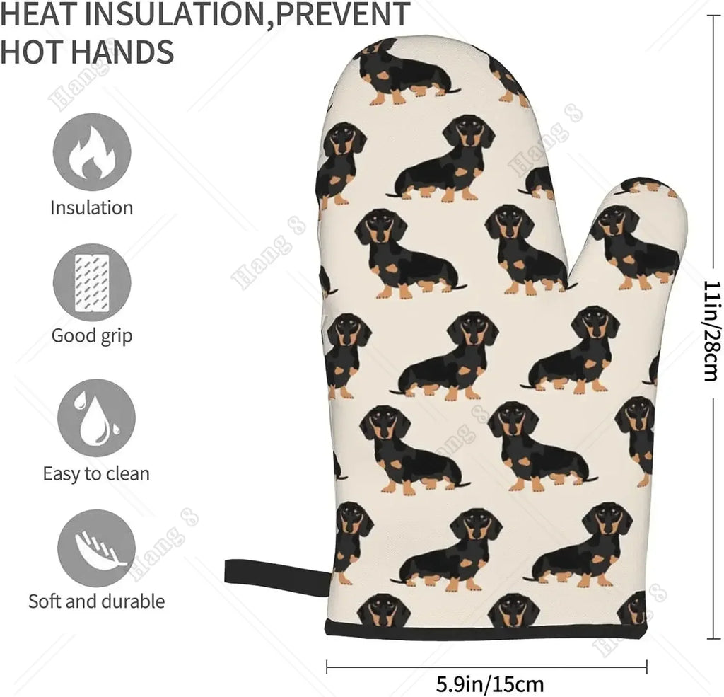 Premium Dachshund Heat-Resistant Oven Mitts – Non-Slip Kitchen Gloves for Cooking, Baking & BBQ Lovers