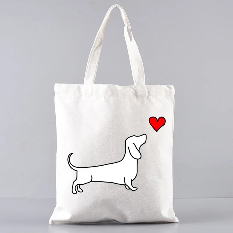 Dachshund Canvas Tote Bag Set – Large Capacity Shoulder Bags for Dog Lovers