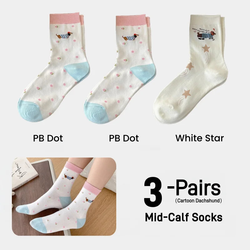 Cute Dachshund Cotton Crew Socks – Soft Mid-Calf Socks for Dog Lovers (1, 3 or 5 Pairs)