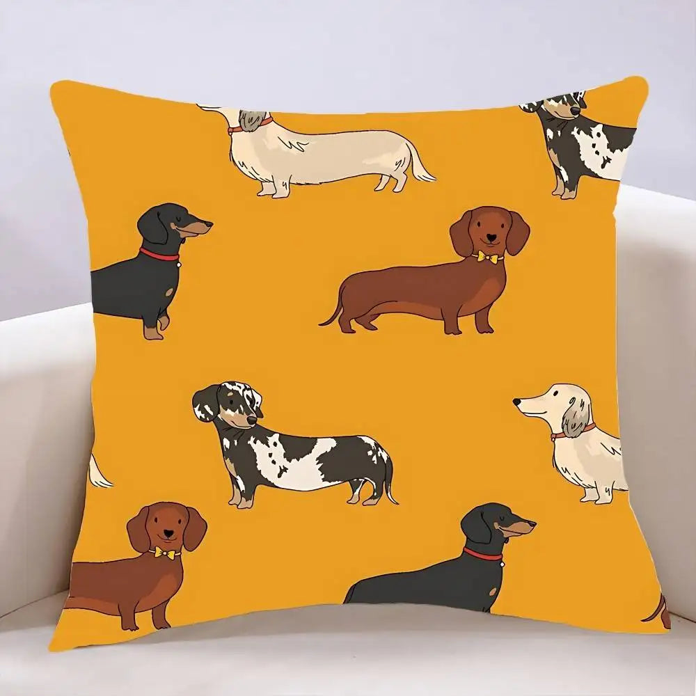 Dachshund Decorative Pillow Cover – Soft Sausage Dog Cushion Cover for Sofa, Bed & Home Decor