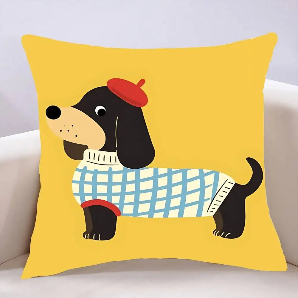 Dachshund Decorative Pillow Cover – Soft Sausage Dog Cushion Cover for Sofa, Bed & Home Decor