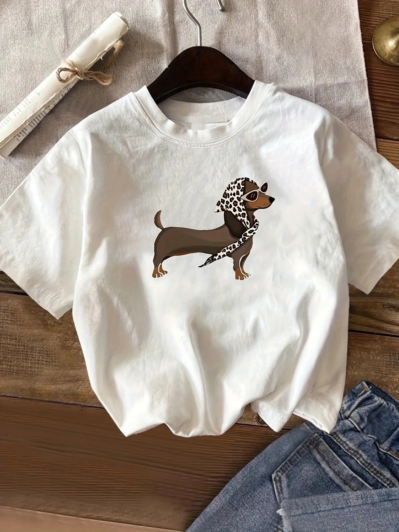 Leopard Dachshund Graphic T-Shirt for Women | Soft Summer Tee for Dachshund Lovers