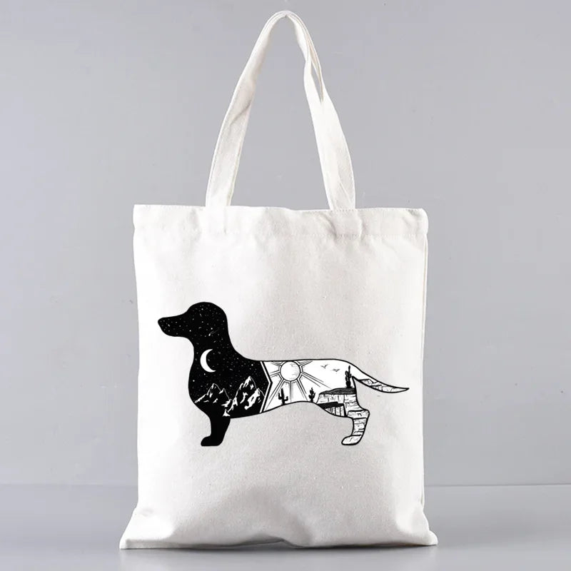Dachshund Canvas Tote Bag Set – Large Capacity Shoulder Bags for Dog Lovers