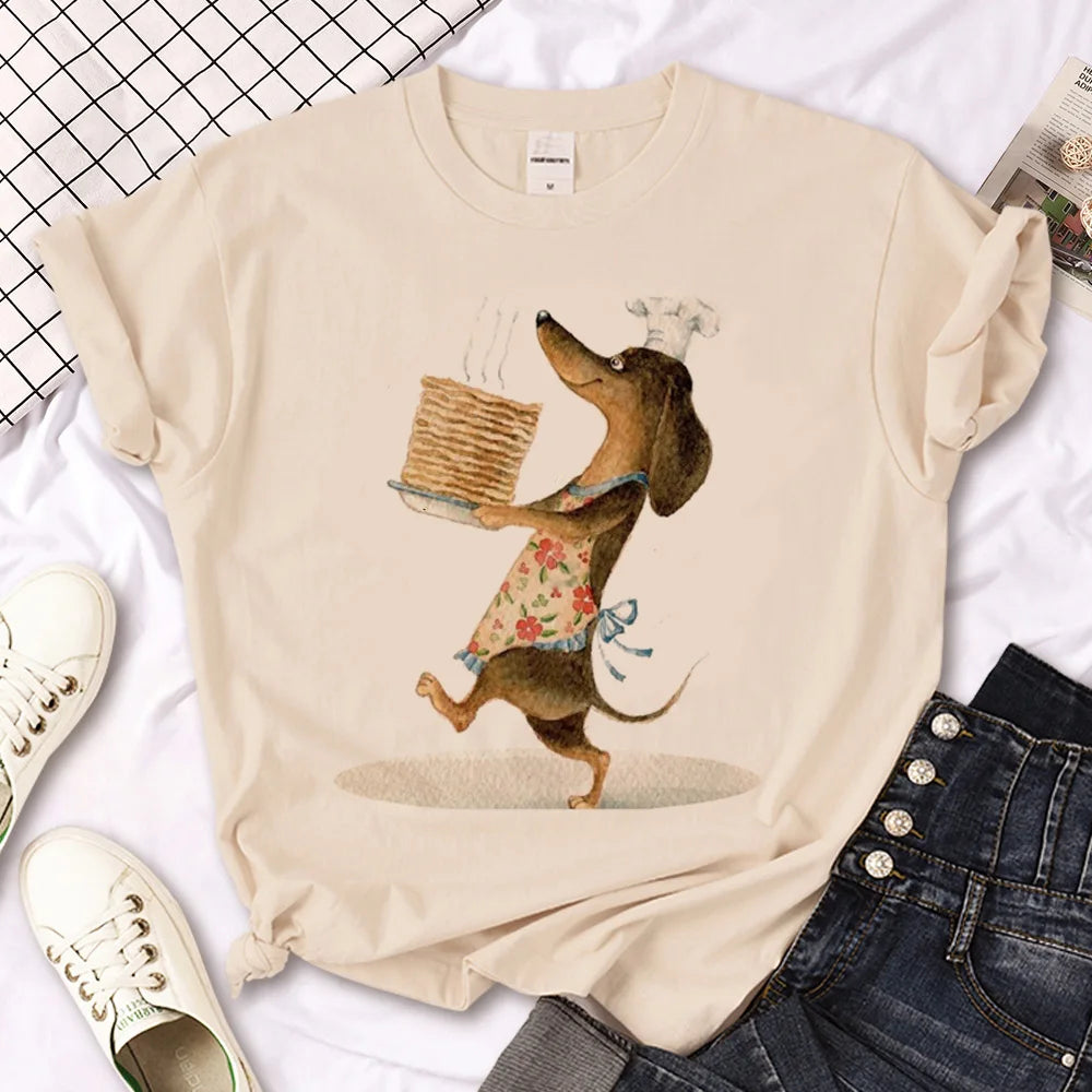 Vintage Dachshund Graphic T-Shirt for Women | Soft Casual Tee for Sausage Dog Lovers
