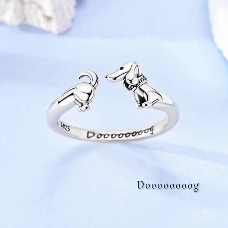 Original 925 Sterling Silver Dachshund 925 Sterling Silver Dachshund Ring | Adjustable Open Ring for Dachshund LoversOpen Rings For Women Girls Jewelry Birthday Anniversary Gifts