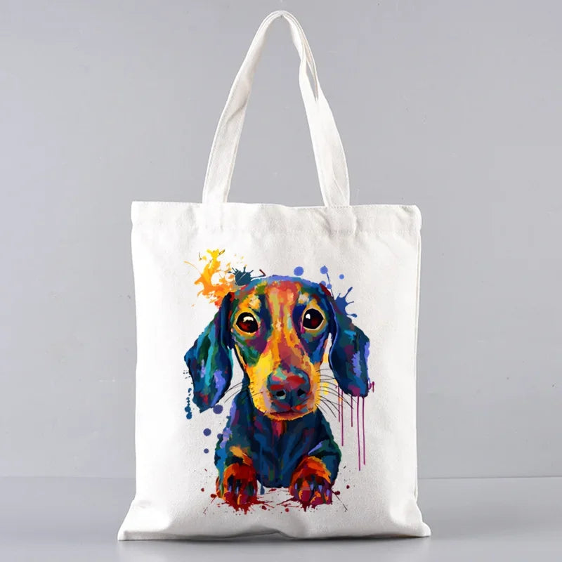 Dachshund Canvas Tote Bag Set – Large Capacity Shoulder Bags for Dog Lovers