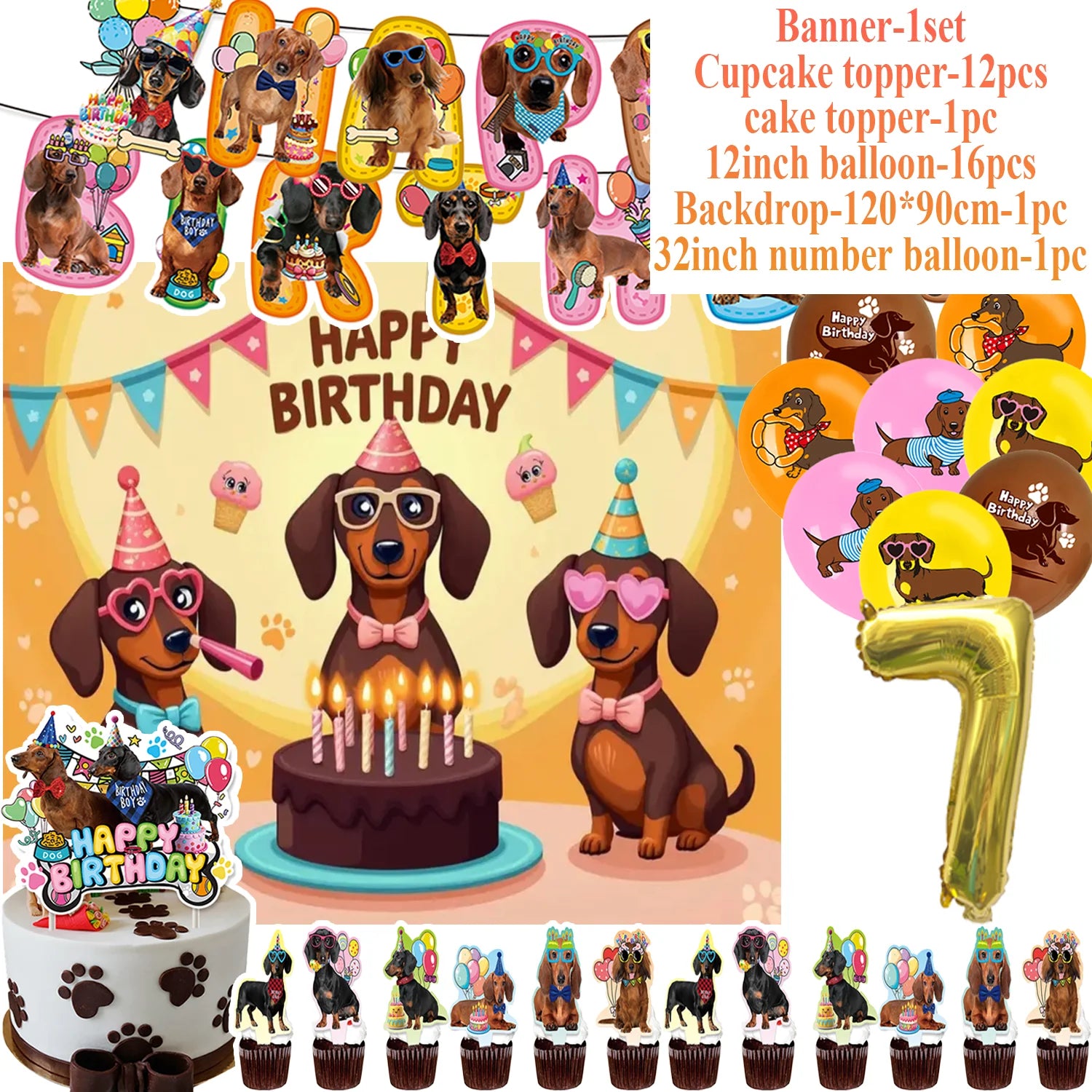 Ultimate Dachshund Birthday Party Kit – Balloons, Cake Toppers & Decorations for Sausage Dog Lovers
