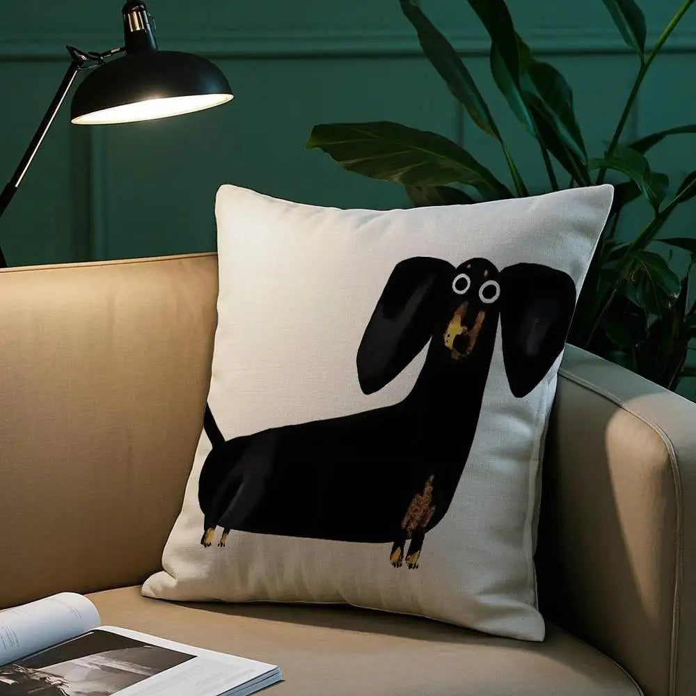 Cute Dachshund Plush Cushion Cover | Soft Decorative Throw Pillow Cover for Dog Lovers