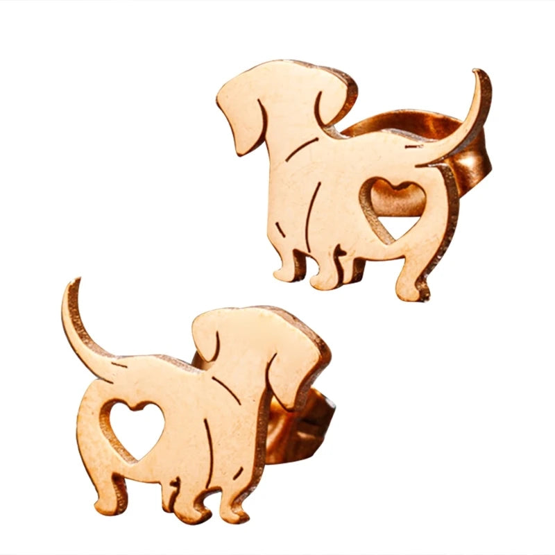 Cute Dachshund Stud Earrings – Elegant Dog Lover Earrings in Gold, Silver, Rose Gold & Black