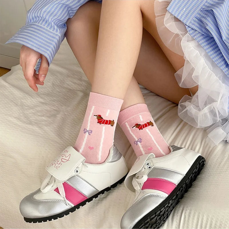 Cute Dachshund Cotton Crew Socks – Soft Mid-Calf Socks for Dog Lovers (1, 3 or 5 Pairs)