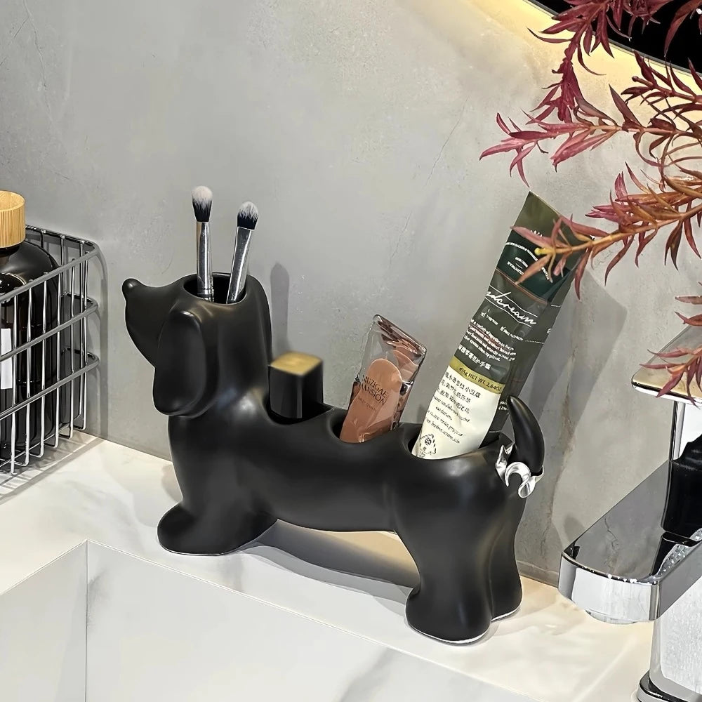 Dachshund Ceramic Toothbrush Holder – Cute Bathroom Organizer for Toothbrush & Toothpaste