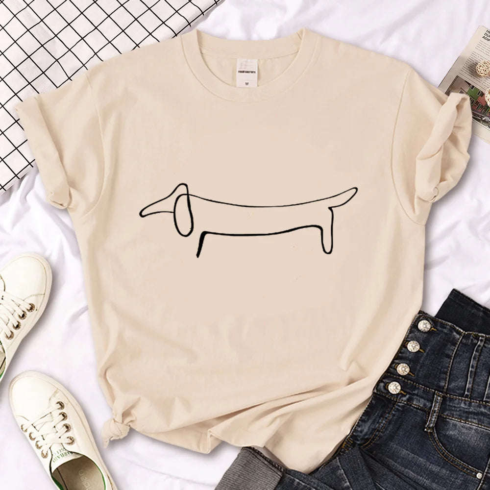 Vintage Dachshund Graphic T-Shirt for Women | Soft Casual Tee for Sausage Dog Lovers