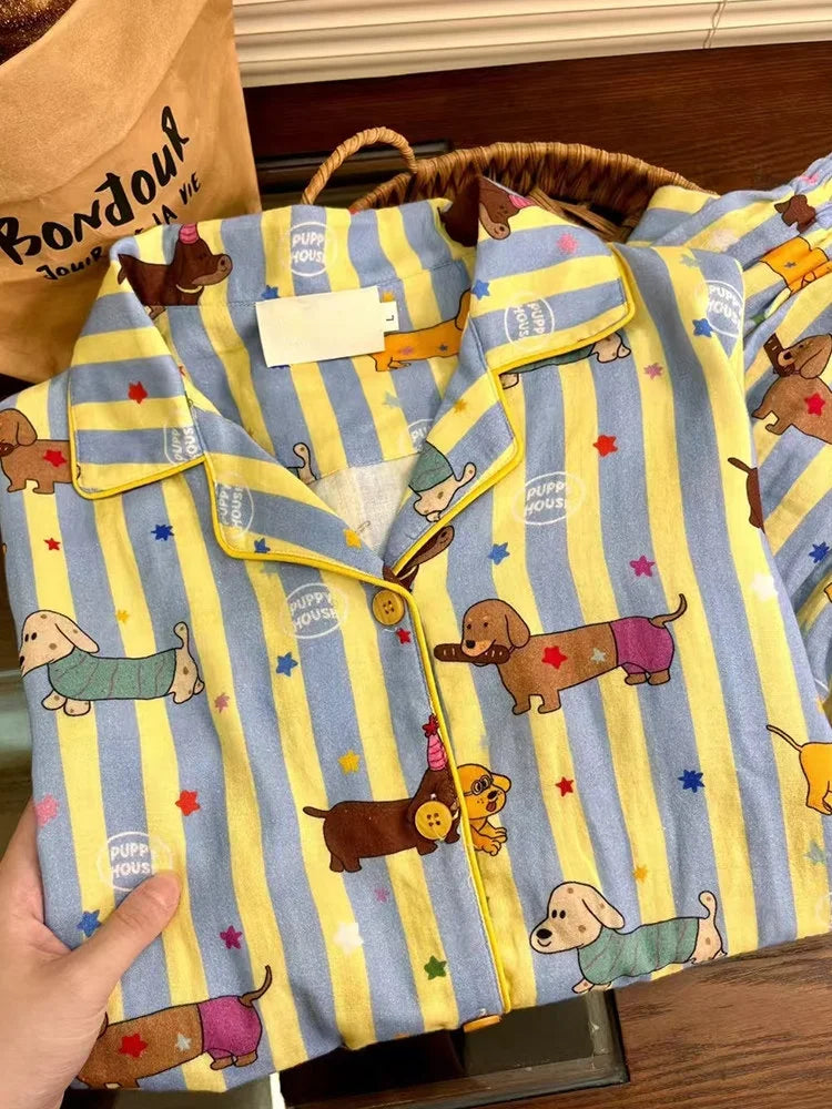 Summer 2026 New Womens PajaCute Dachshund Summer Pajama Set – Soft Short Sleeve Top & Shorts Sleepwear for Dog Loversmas Cute Dachshund Sausage Striped Short Sleeve Tops Shorts Sleepwear Fashion Cute Home Wear