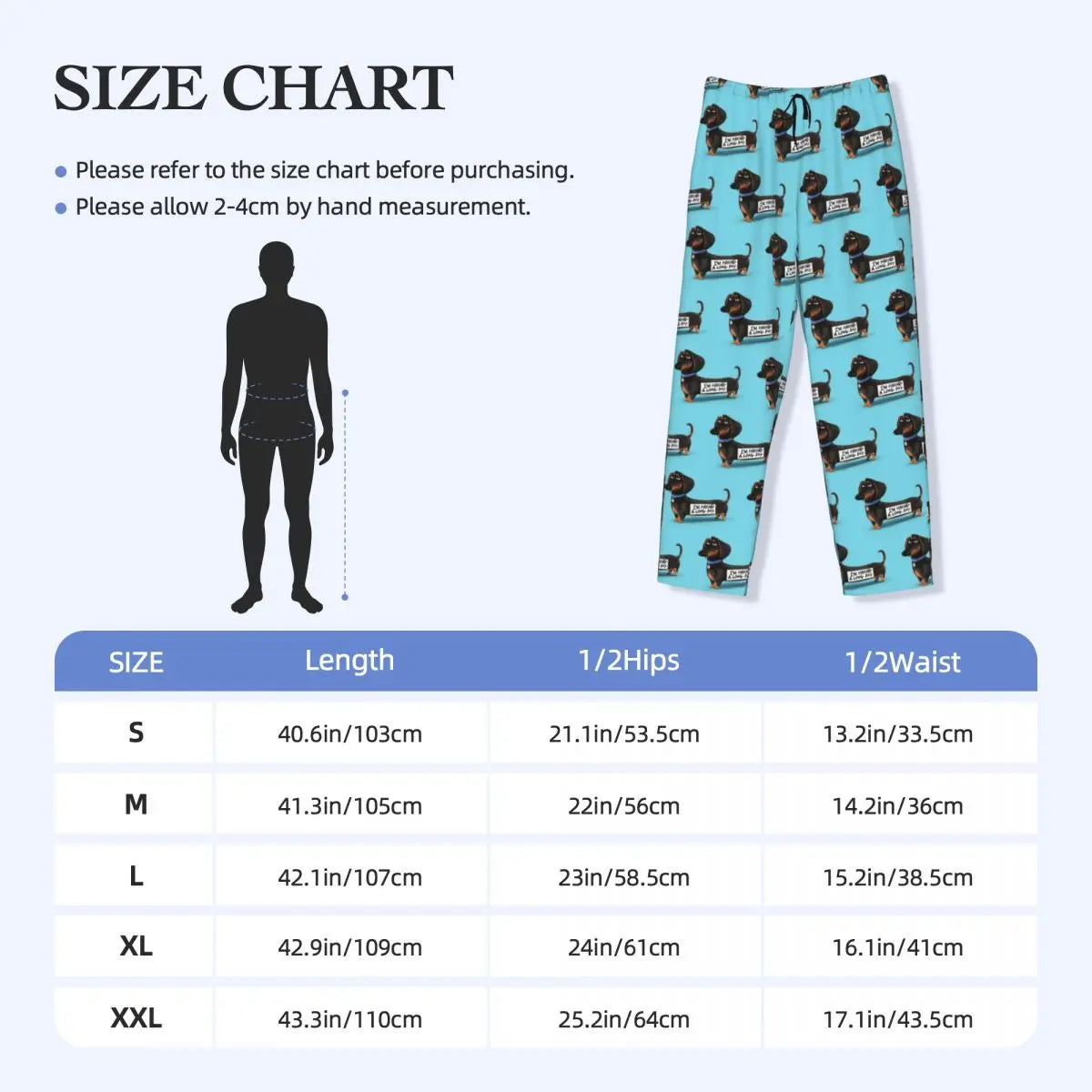 Custom Printed Men's Dachshund Dog Funny Pupy Pajama Pants Wiener Badger Sausage Dog Sleepwear Sleep Lounge Bottoms with Pockets