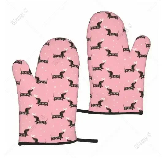 Premium Dachshund Heat-Resistant Oven Mitts – Non-Slip Kitchen Gloves for Cooking, Baking & BBQ Lovers