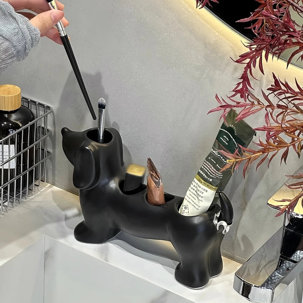 Dachshund Ceramic Toothbrush Holder – Cute Bathroom Organizer for Toothbrush & Toothpaste